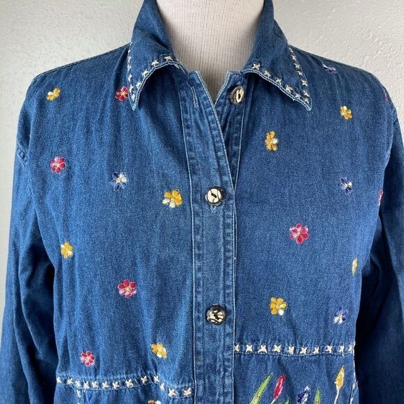 New Directions Denim Button Down Floral Shirt and Matching Maxi Dress Size M EUC - Picture 2 of 16
